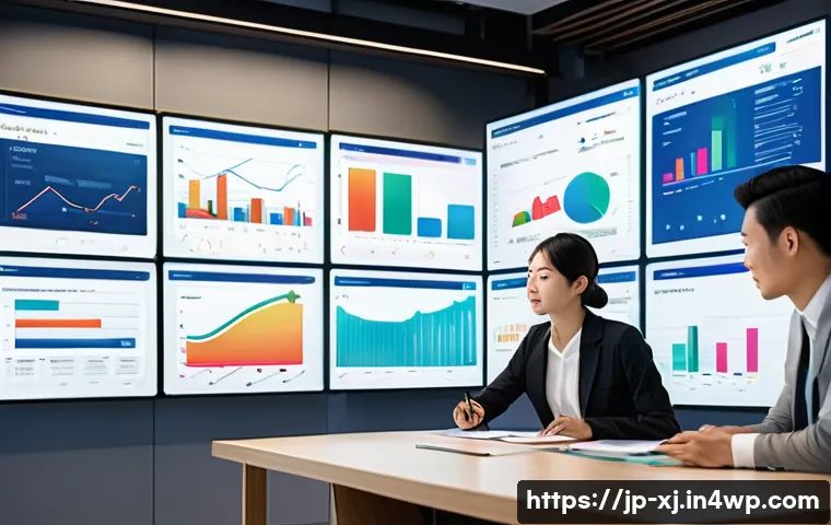 사용자 세그먼트 발굴을 위한 KPI 설정 - A modern Japanese office scene showing a diverse team of professionals analyzing colorful KPI dashbo...
