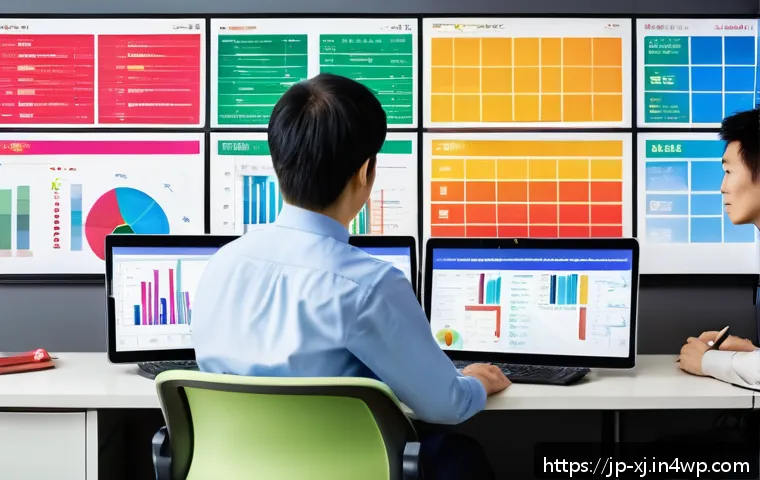 세그먼트 분석의 기본 원칙과 응용 - A modern Japanese office setting with a diverse group of professionals collaboratively analyzing col...